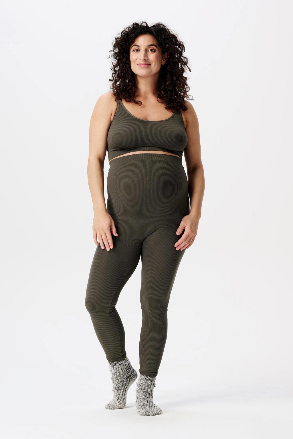 Groene dames Noppies maternity high waist skinny zwangerschapslegging Reva van polyamide met effen