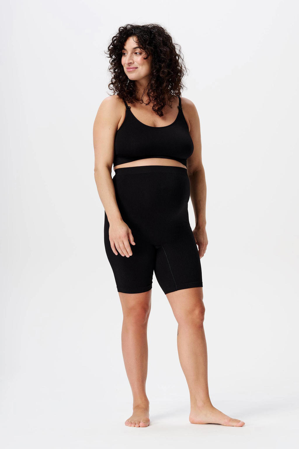 Zwarte dames Noppies high waist cycling short Nais van polyamide met skinny fit, elastische tailleband en effen
