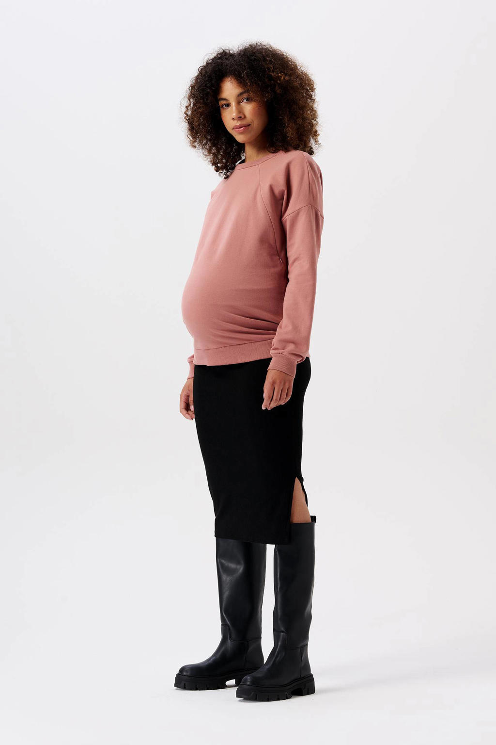 Zwarte dames Noppies maternity ribgebreide zwangerschapsrok Vija van polyester met regular waist en effen
