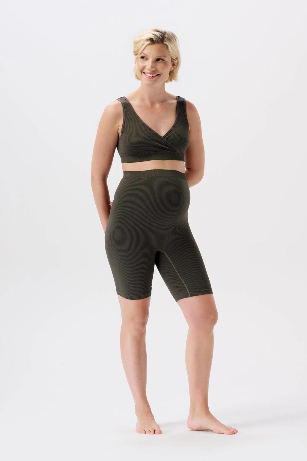 Groene dames Noppies high waist skinny cycling short Nais van polyamide met elastische tailleband en effen