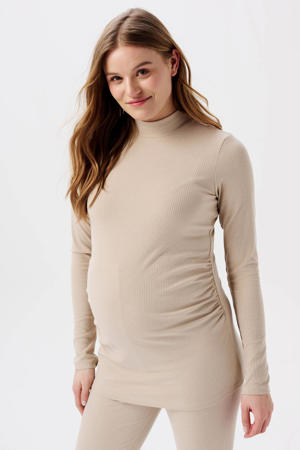 ribgebreide zwangerschapslongsleeve Sira van polyester beige