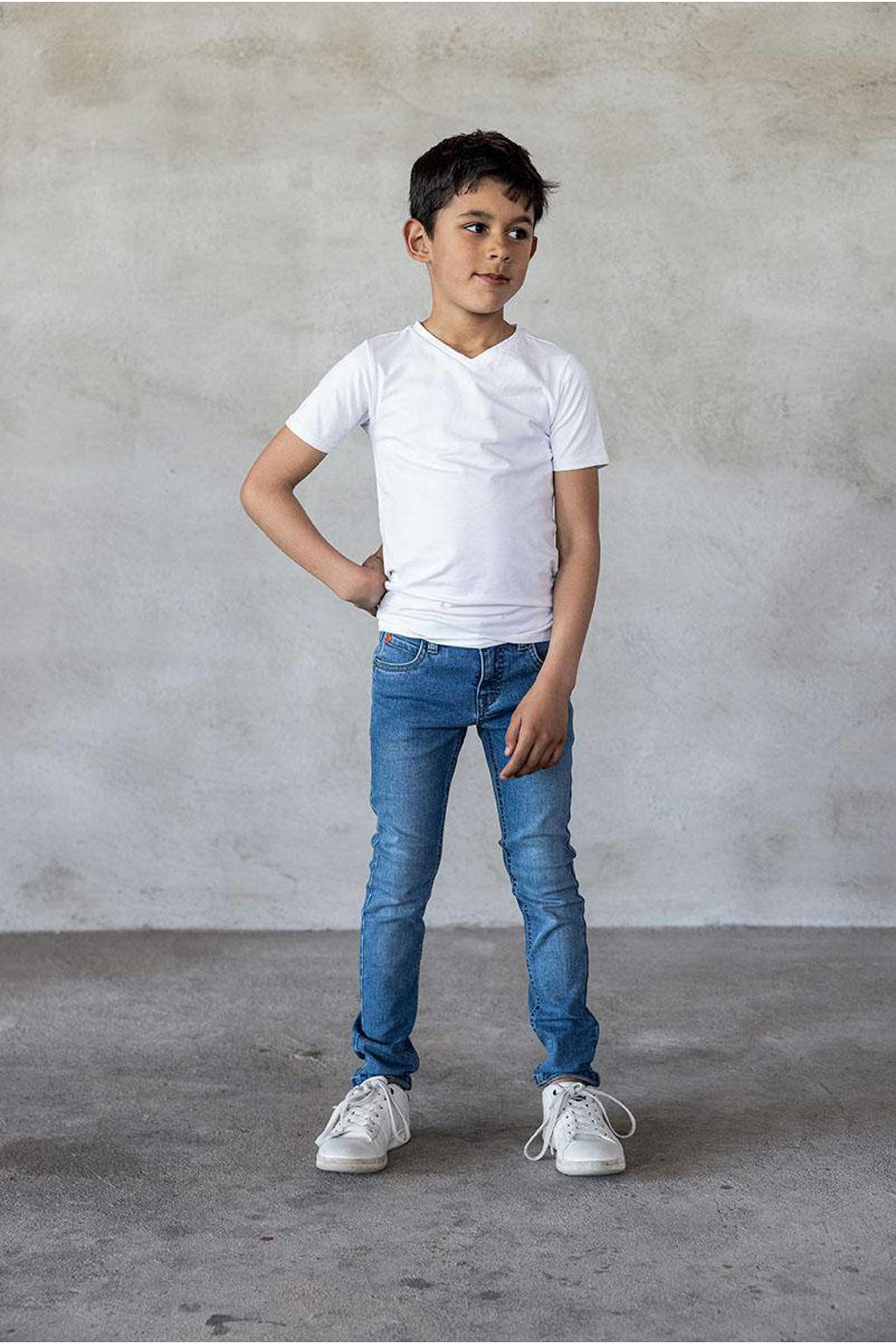 Light blue denim jongens TYGO & vito skinny jeans Binq van stretchdenim met regular waist, rits- en knoopsluiting en effen