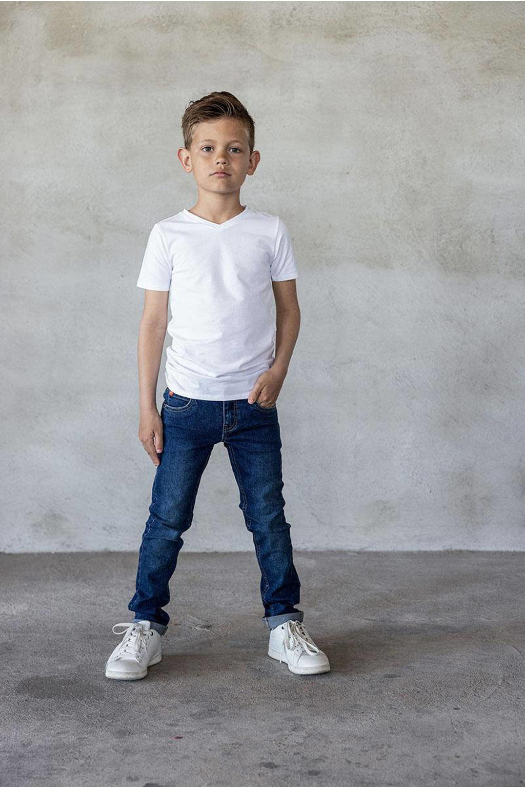 Dark blue denim jongens TYGO & vito skinny jeans Binq van stretchdenim met regular waist, rits- en knoopsluiting en effen