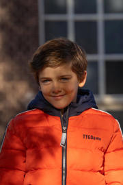 thumbnail: TYGO & vito gewatteerde winterjas Jens van gerecycled polyester oranje/donkerblauw