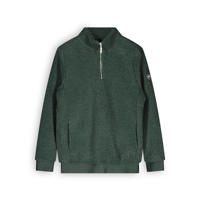 thumbnail: Groene jongens Bellaire teddy sweater met effen, lange mouwen, opstaande kraag en halve rits