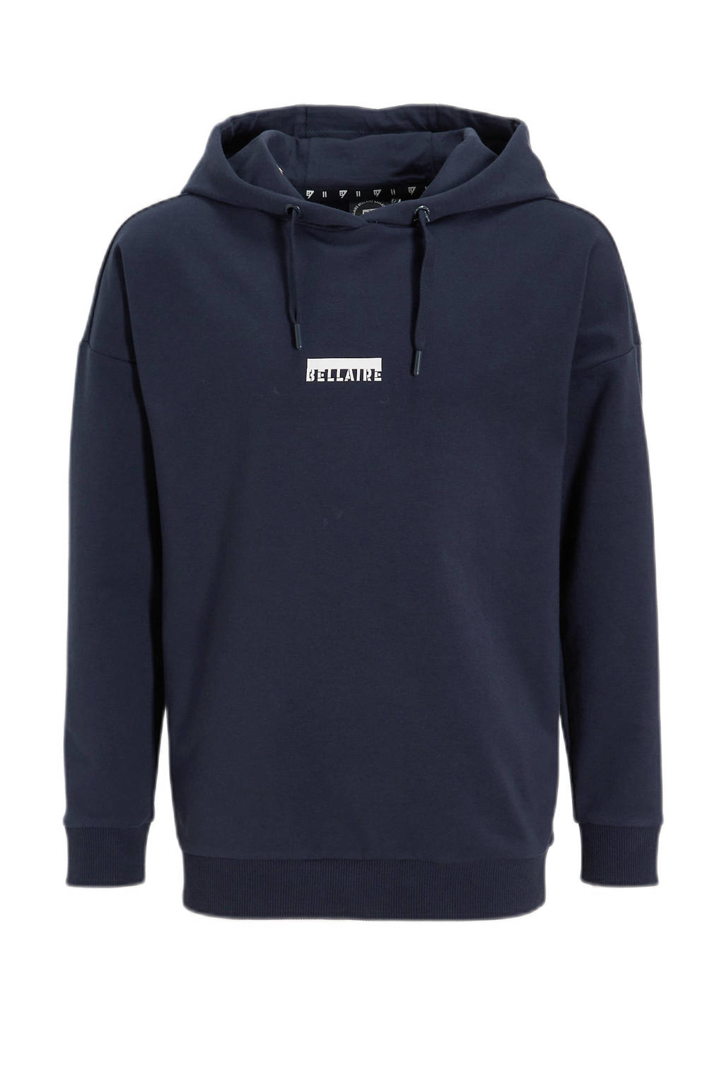 Donkerblauwe jongens Bellaire hoodie van sweat materiaal met printopdruk, lange mouwen en capuchon