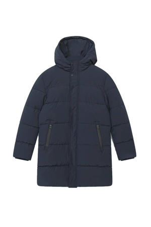gewatteerde winterjas van gerecycled polyester donkerblauw