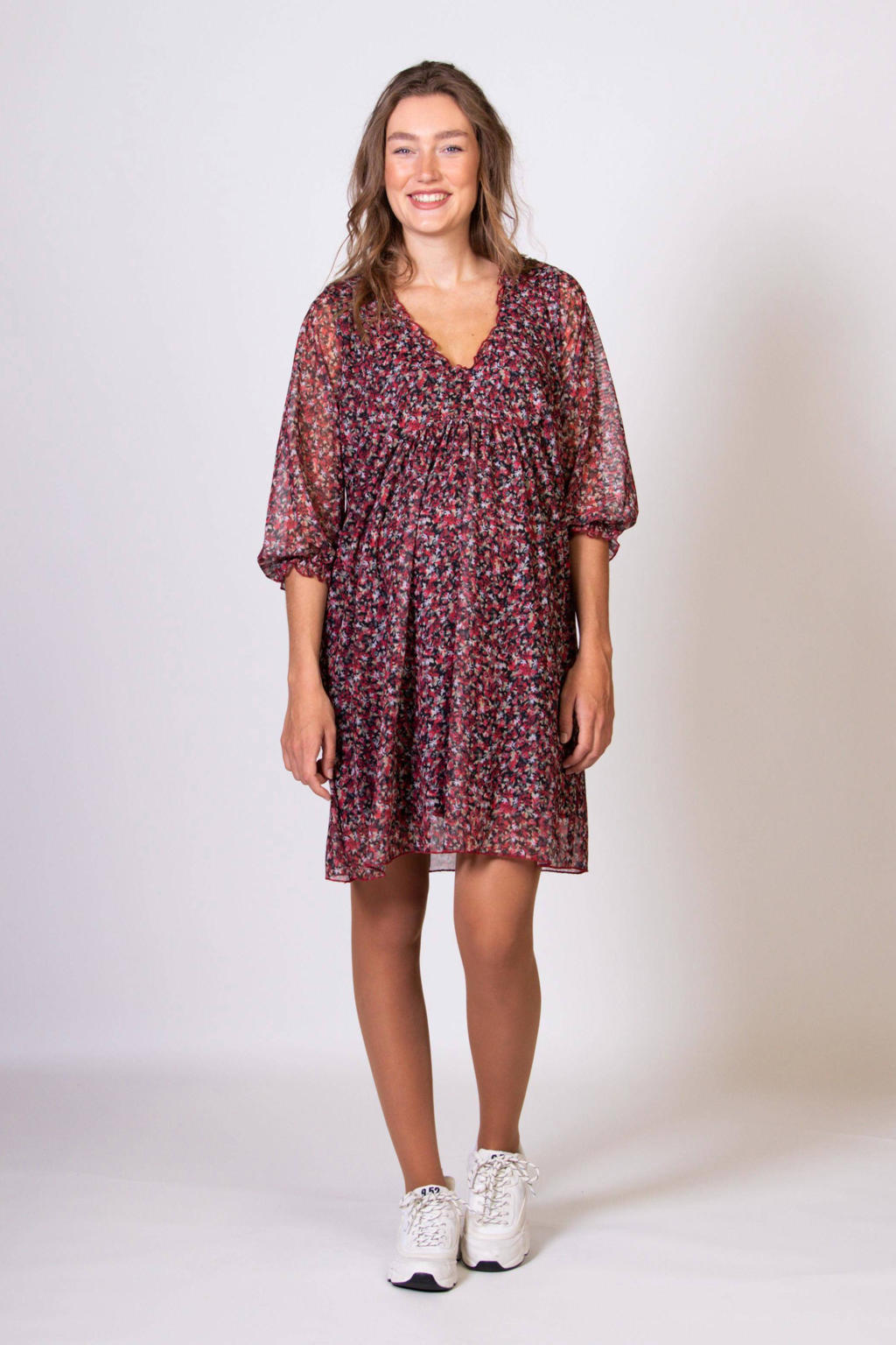 LOVE2WAIT semi-transparante zwangerschapsjurk met all over print rood/zwart/wit