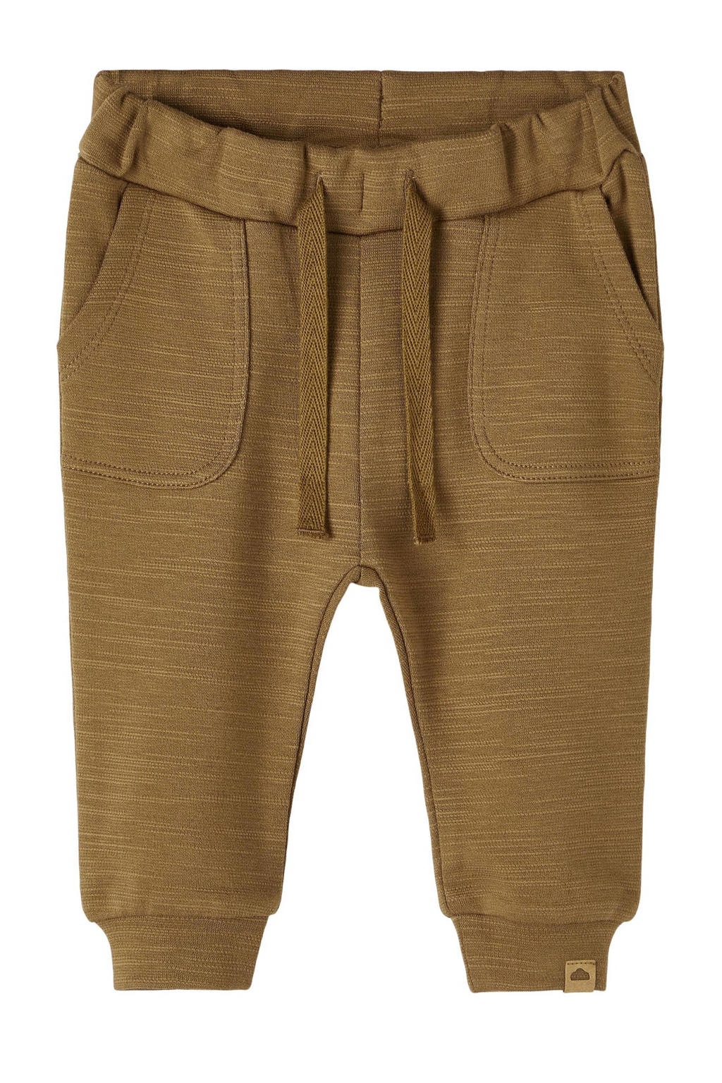 Bruine jongens NAME IT BABY baby joggingbroek van stretchkatoen met elastische tailleband met koord en effen