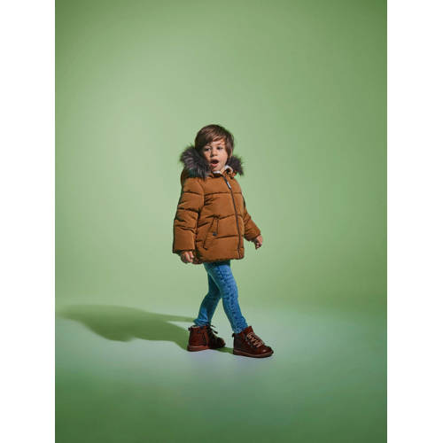 name it MINI gewatteerde winterjas NMMMATHEW bruingeel Jongens Polyester Capuchon 80