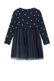 thumbnail: Blauwe meisjes NAME IT MINI A-lijn jurk katoen met hartjesprint, korte mouwen en ronde hals