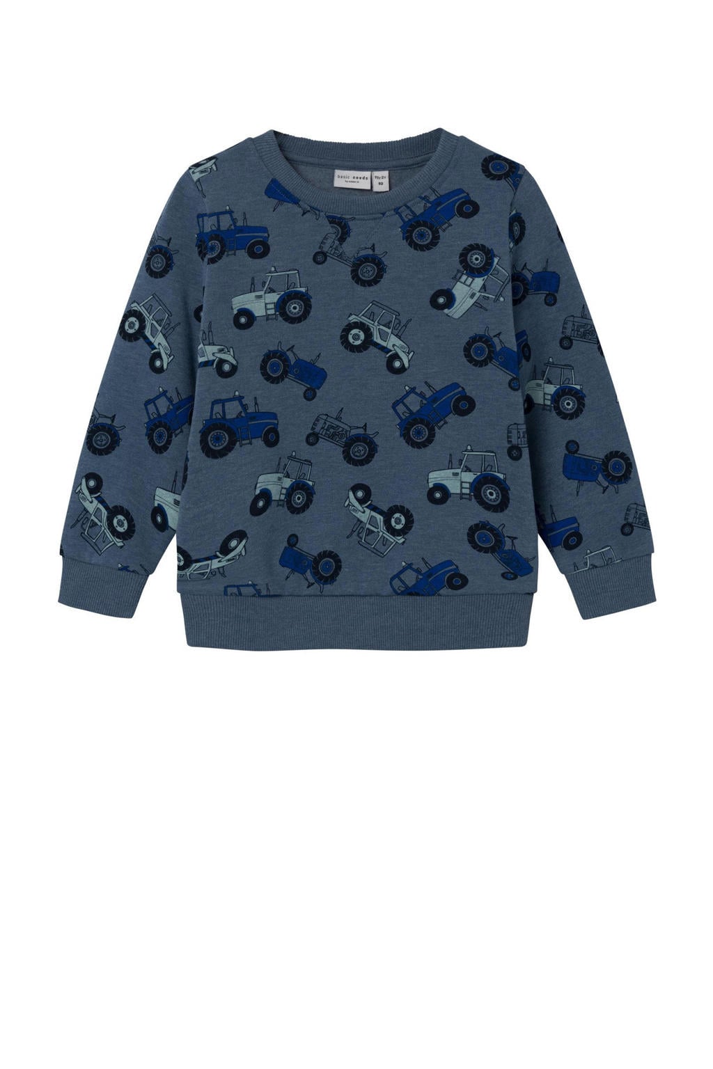 Blauwe jongens NAME IT MINI sweater met all over print, lange mouwen en ronde hals