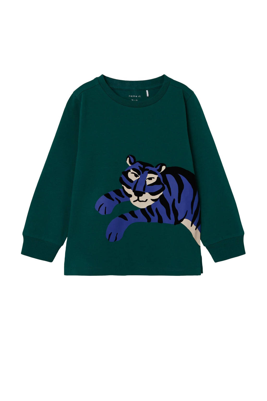 Groene jongens NAME IT MINI longsleeve van katoen met printopdruk, lange mouwen en ronde hals