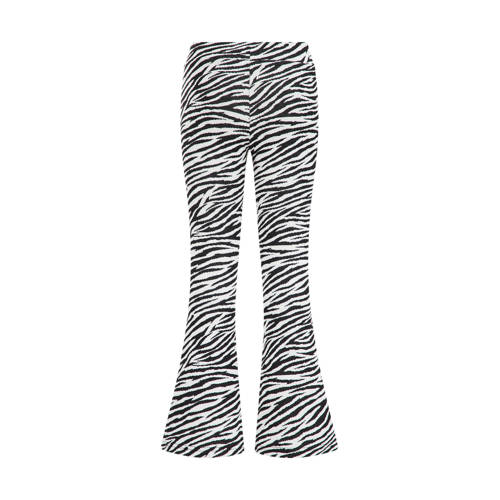 WE Fashion flared broek van gerecycled polyester zwart wit Zebraprint 104