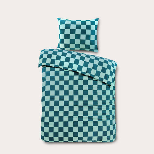 NOUS Living katoenen dekbedovertrek 1 persoons (140x220 cm) Groen Ruit