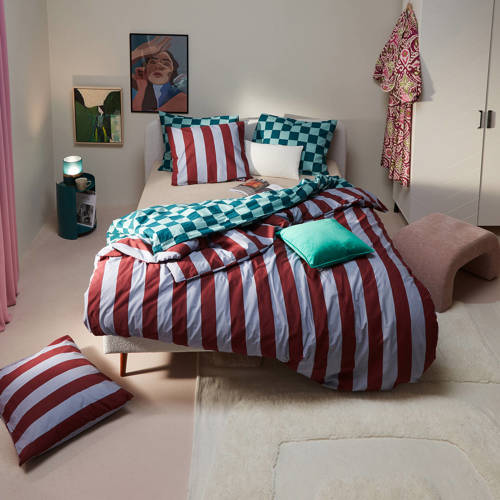 NOUS Living katoenen dekbedovertrek 1 persoons (140x220 cm) Groen Ruit