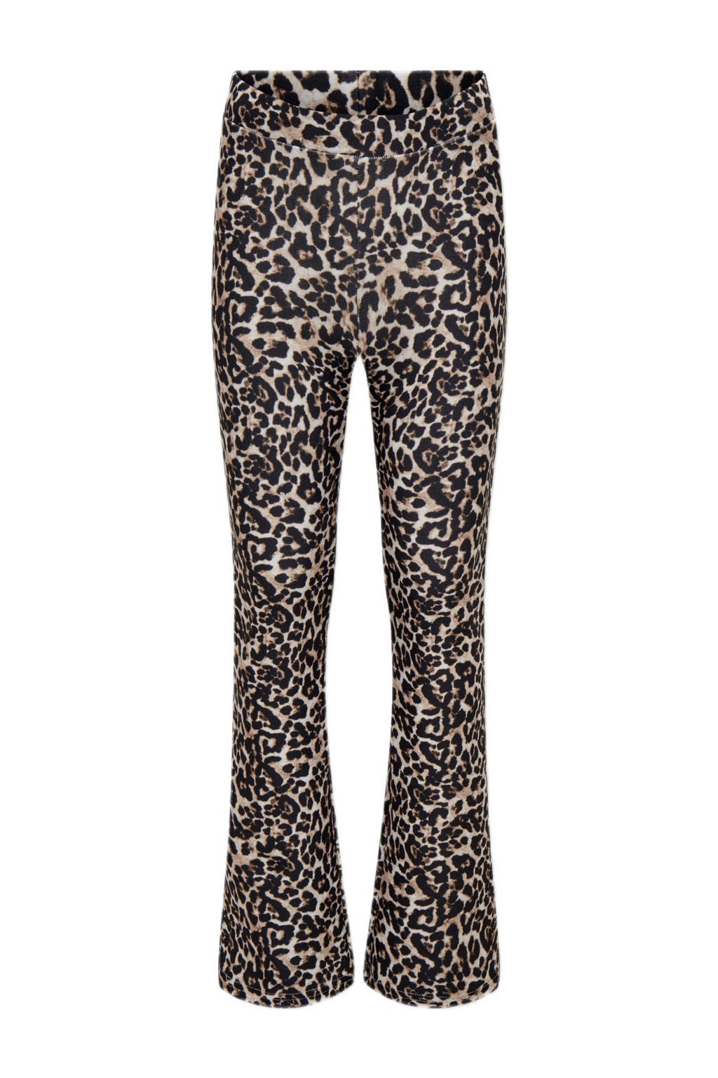 Bruin, beige en zwarte meisjes KIDS ONLY GIRL flared broek met regular waist, elastische tailleband en dierenprint