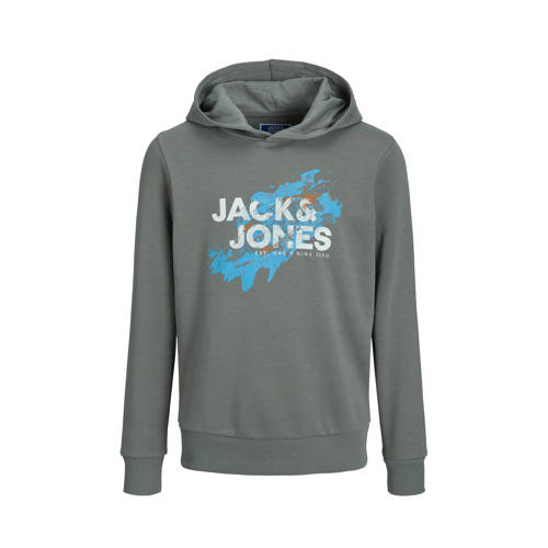 JACK & JONES JUNIOR hoodie JJNELSON met printopdruk donkergrijs Sweater 