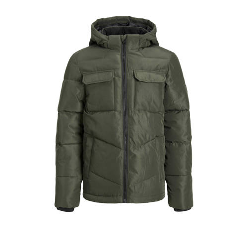 JACK & JONES JUNIOR gewatteerde winterjas JJMASON donkergroen Jongens Polyester Capuchon