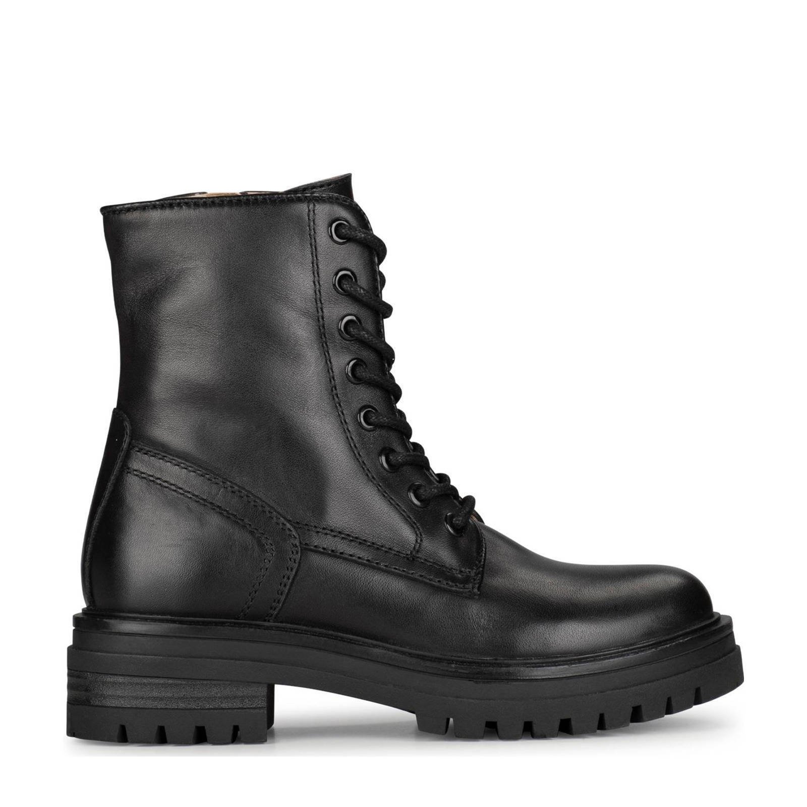 Monk leren veterboots zwart