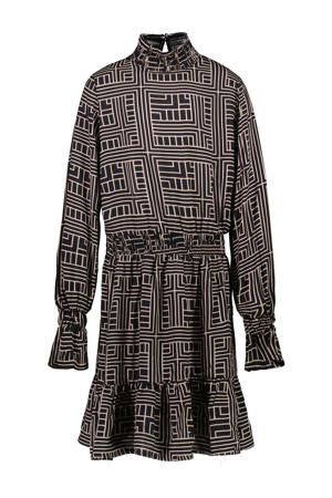 jurk FLYAN met all over print zwart/beige