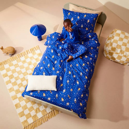 NOUS Kids katoenen dekbedovertrek 1 persoons (140x200 cm) Blauw Mixprint