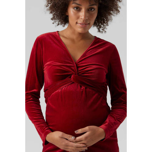 MAMALICIOUS fluwelen zwangerschapsjurk MLSANDRA rood Dames Fluweel V-hals