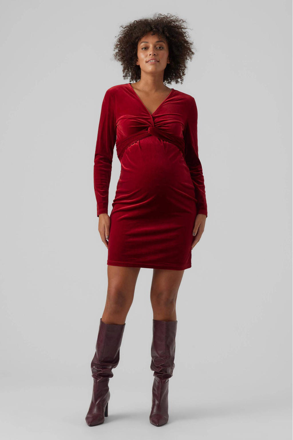 MAMALICIOUS fluwelen zwangerschapsjurk MLSANDRA rood | kleertjes.com