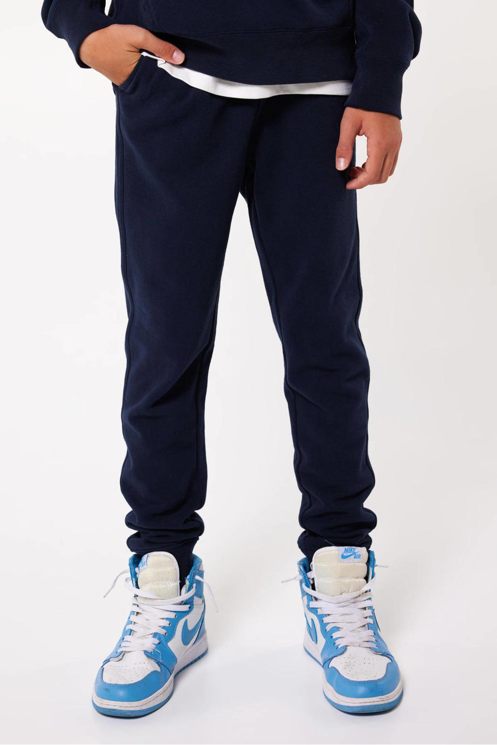 Blauwe jongens America Today regular fit joggingbroek Chance JR van katoen met elastische tailleband met koord en effen