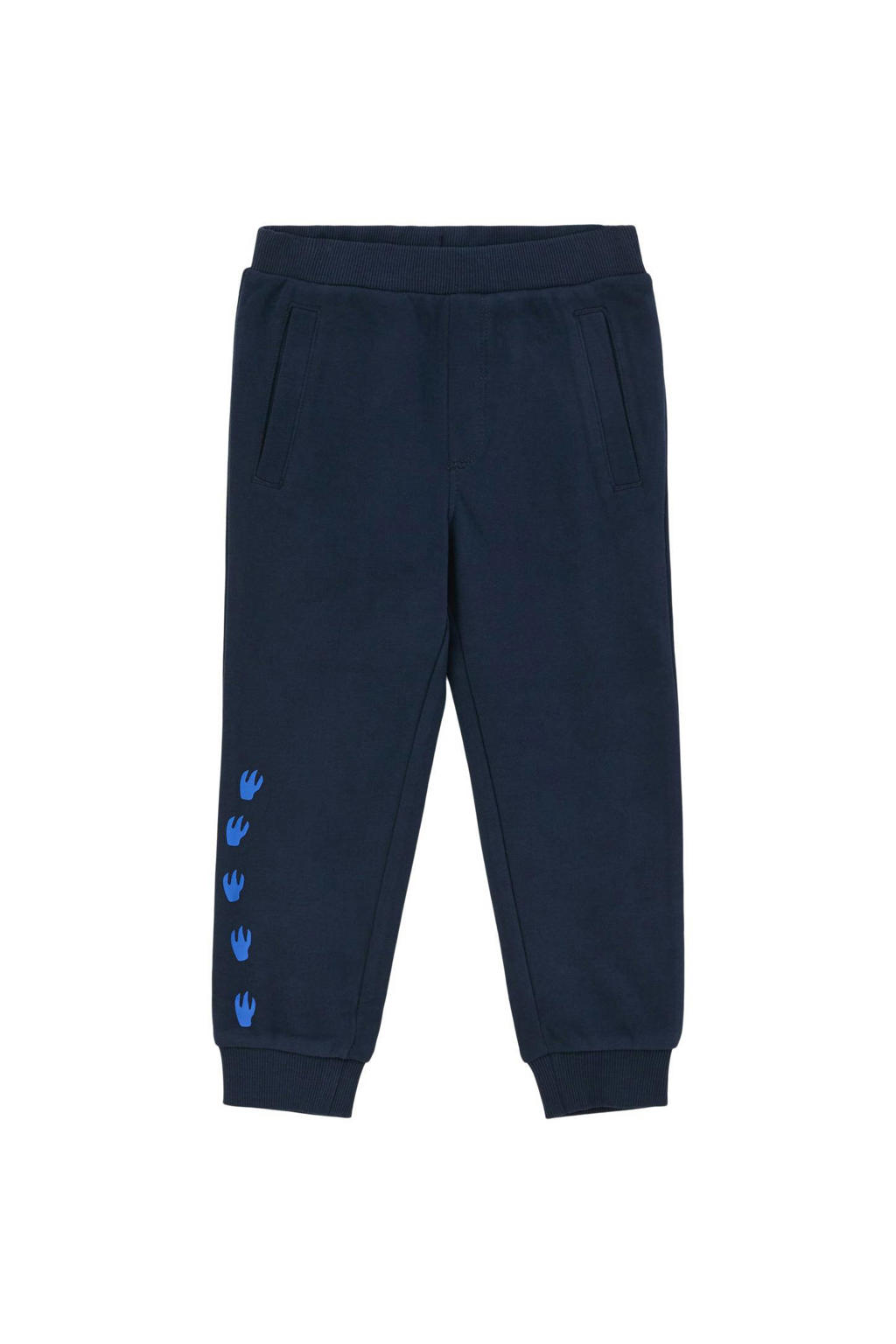Donkerblauwe jongens s.Oliver joggingbroek van sweat materiaal met elastische tailleband en printopdruk