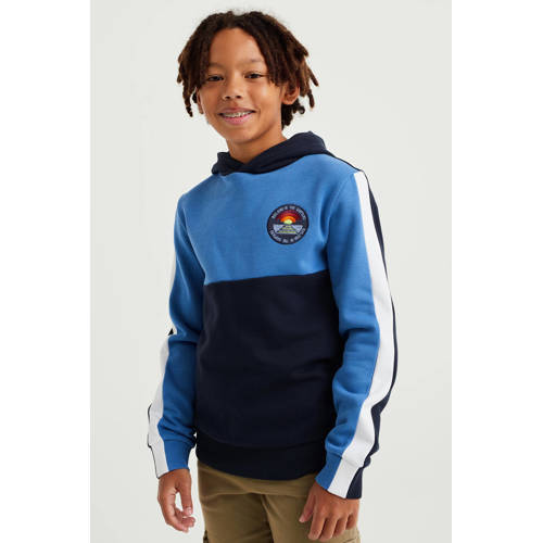 WE Fashion hoodie donkerblauw lichtblauw Sweater Jongens Katoen Capuchon 98 104
