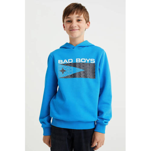 WE Fashion Bad Boys hoodie met printopdruk felblauw Sweater Printopdruk 
