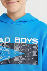thumbnail: Blauwe jongens WE Fashion hoodie met printopdruk, lange mouwen en capuchon