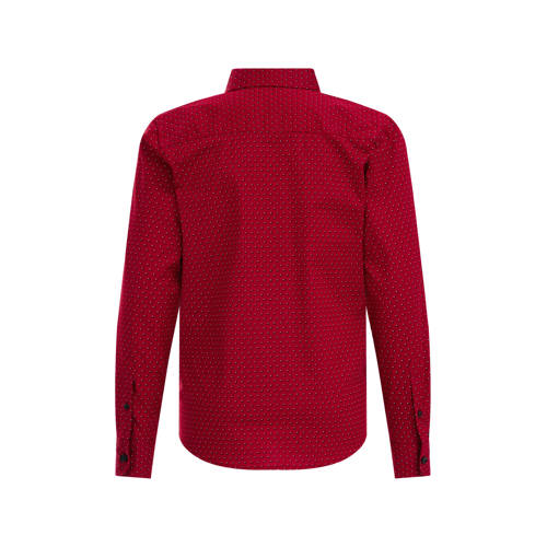 WE Fashion overhemd met vlinderstrik rood Jongens Stretchdenim Klassieke kraag 110 116