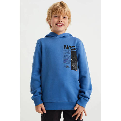 WE Fashion sweater met tekst blauw Tekst 170 176