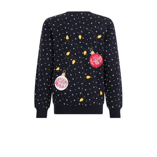 WE Fashion kerstsweater met all over print donkerblauw groen All over print 110 116