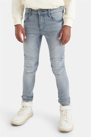 skinny jeans Biker met slijtage grey denim