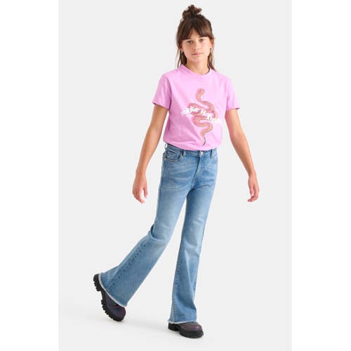 Shoeby high waist flared jeans mediumstone Blauw Meisjes Denim Effen - 104