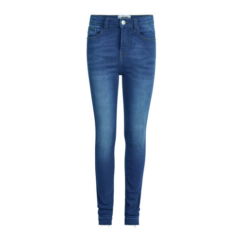 Shoeby high waist skinny jeans mediumstone Blauw Meisjes Jog denim Effen - 104
