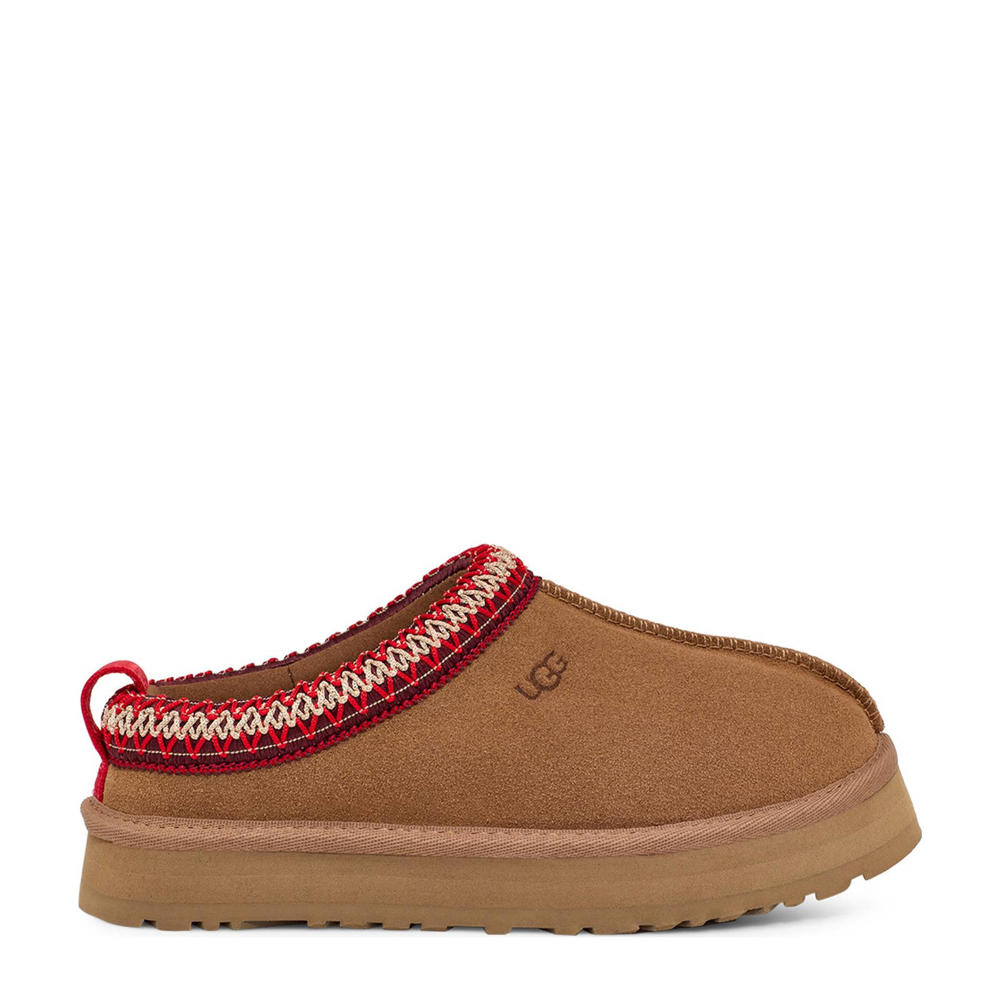 Bruine jongens en meisjes UGG kids pantoffels van suède met effen