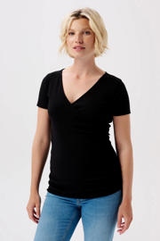 thumbnail: Zwarte dames Noppies ribgebreid zwangerschapsshirt Sanson van duurzaam stretchkatoen met korte mouwen en V-hals