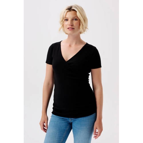 Noppies maternity ribgebreid zwangerschapsshirt Sanson zwart Top Dames Stretchkatoen V-hals