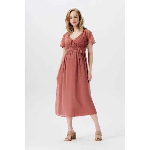 Noppies maternity zwangerschapsjurk Amelie van polyester oudroze Effen