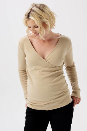 ribgebreide zwangerschaps- en voedingslongsleeve Sara beige