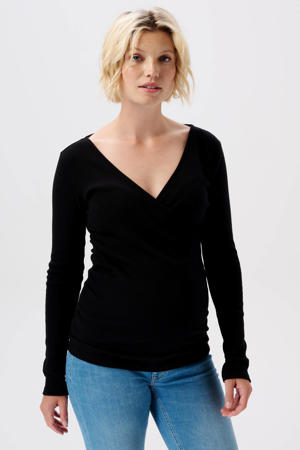 ribgebreide zwangerschaps- en voedingslongsleeve Sara zwart