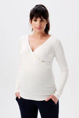 ribgebreide zwangerschaps- en voedingslongsleeve Sara wit