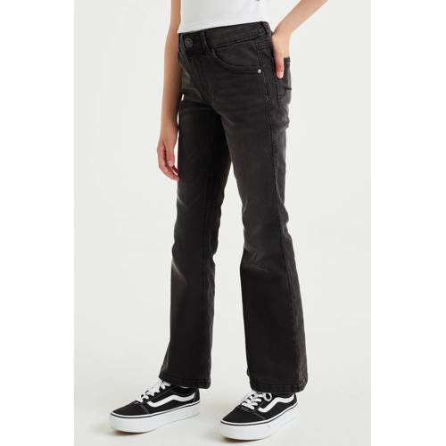 WE Fashion Blue Ridge flared jeans black denim Broek Zwart Meisjes Stretchdenim - 110