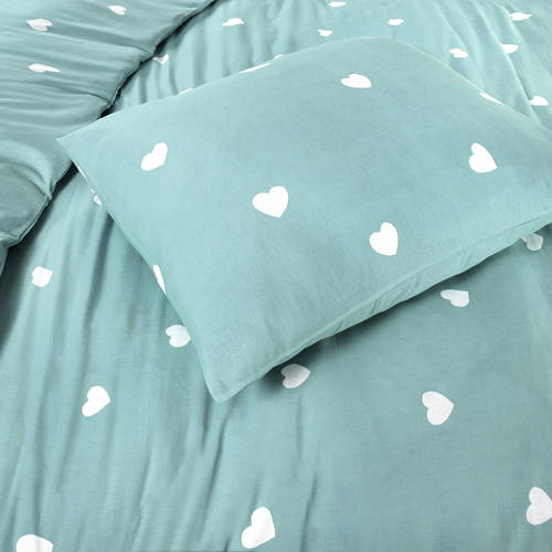 W polyester-katoenen dekbedovertrek 1 persoons (140x220 cm) Groen Hartjes