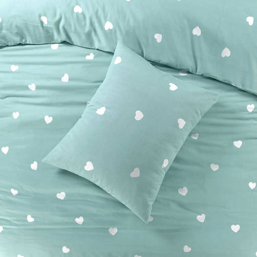 W polyester-katoenen dekbedovertrek 1 persoons (140x220 cm) Groen Hartjes