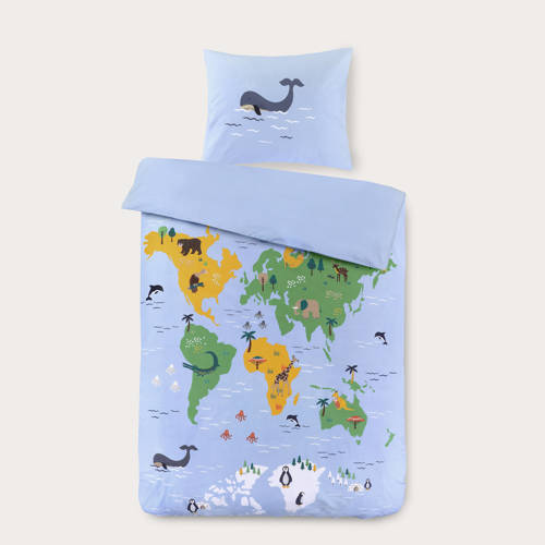 NOUS Kids katoenen dekbedovertrek peuter (120x150 cm) Blauw Dierenprint